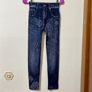 Floral Pattern Denim Leggings